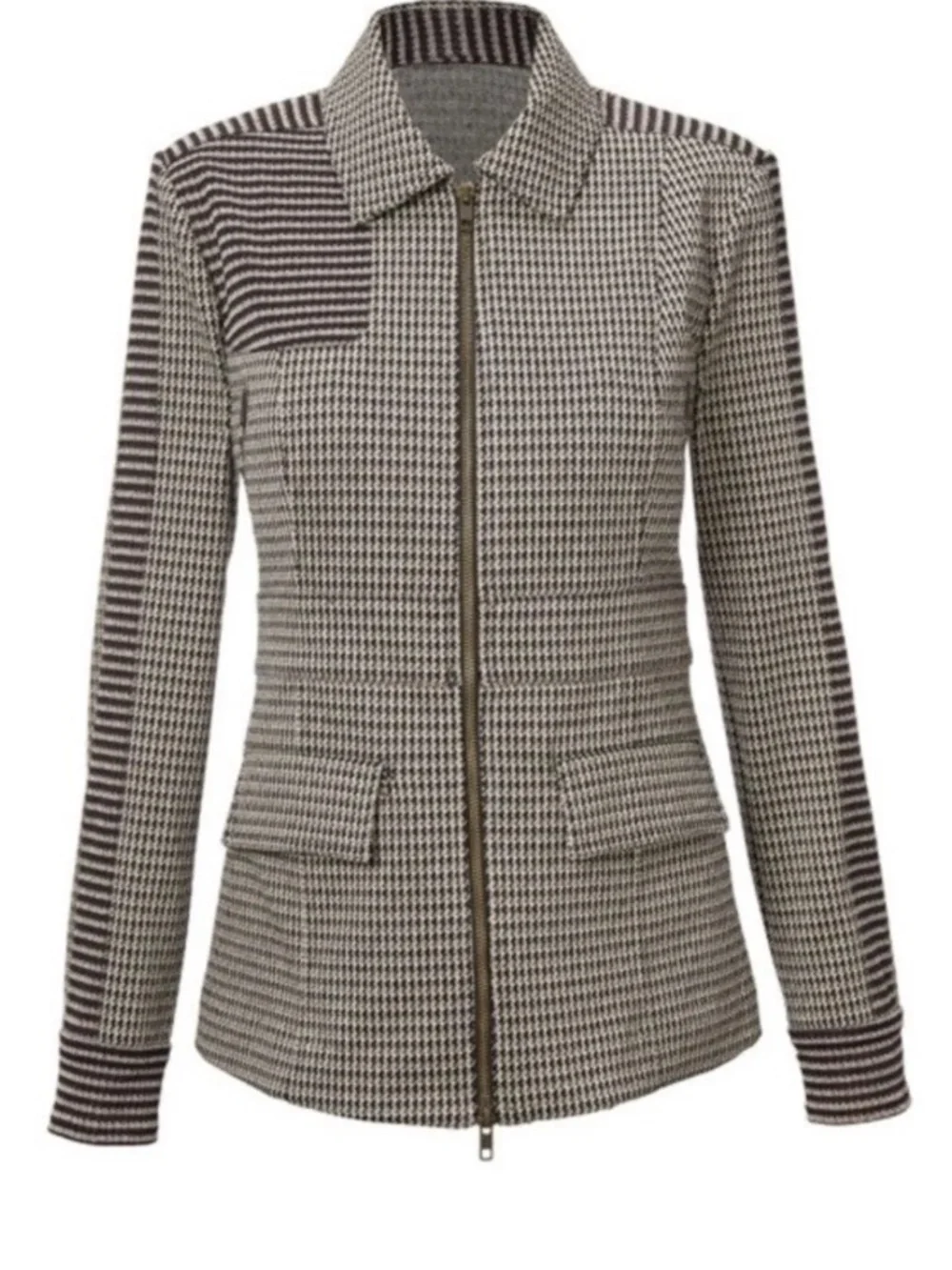 CAbi Baron Houndstooth Blazer Jacket Black and Brown Size Large